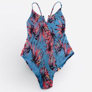 Jessica Simpson One Piece Swimsuit Size Small Blue Pink Tropical